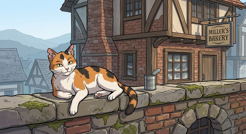Spot - Mischievous Calico Cat Character Portrait in The Tales of Arthur Vance